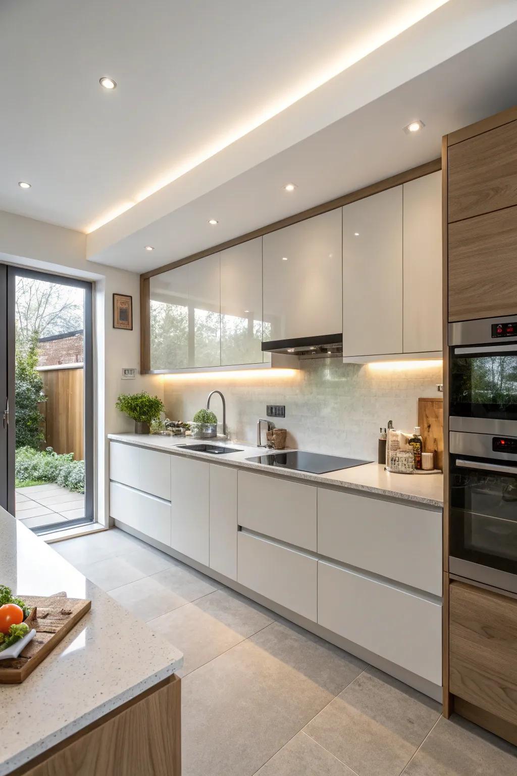 Concealed lockers maintain clean lines and maximize storage.