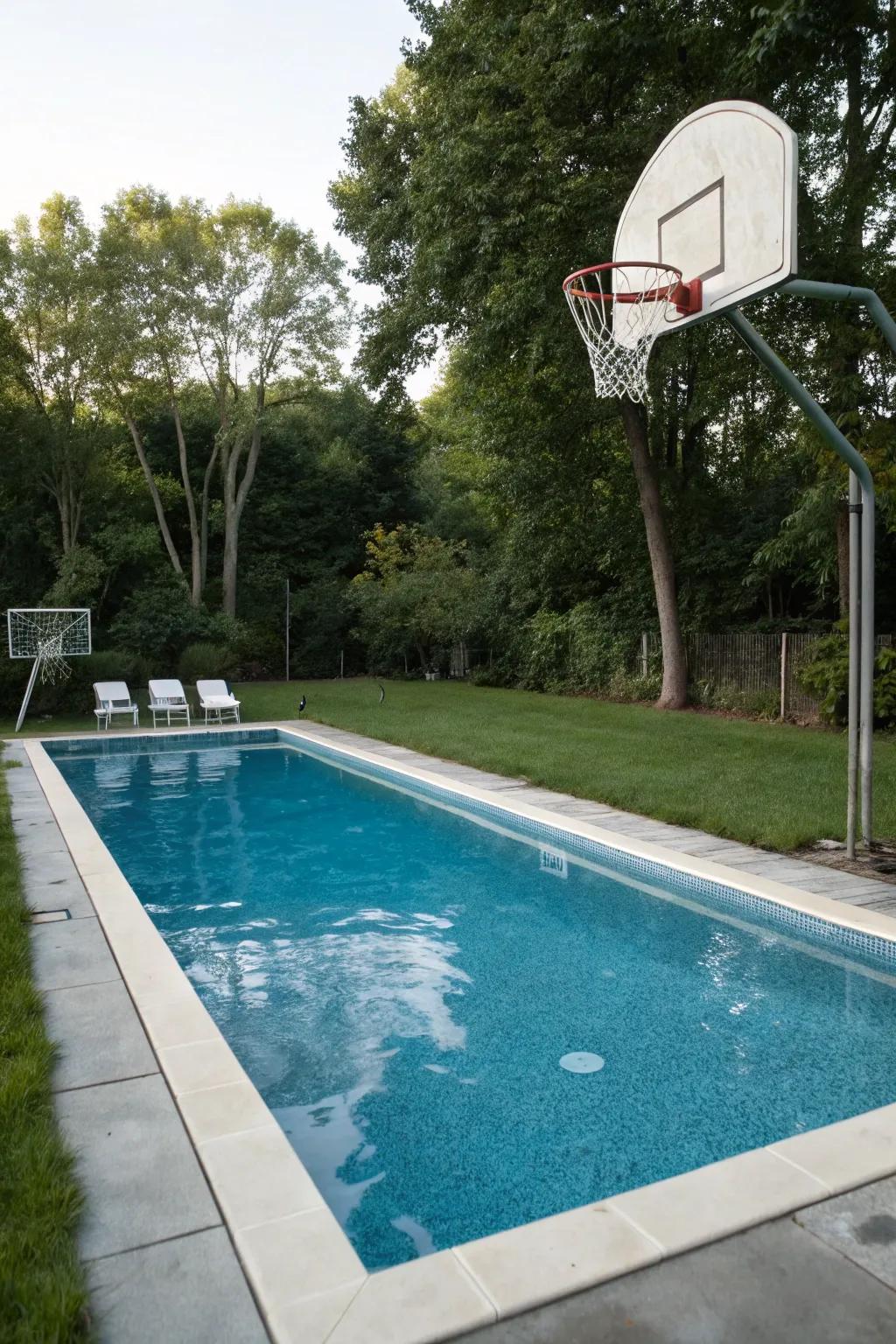 Add amusement to your pool with a ball hoop.