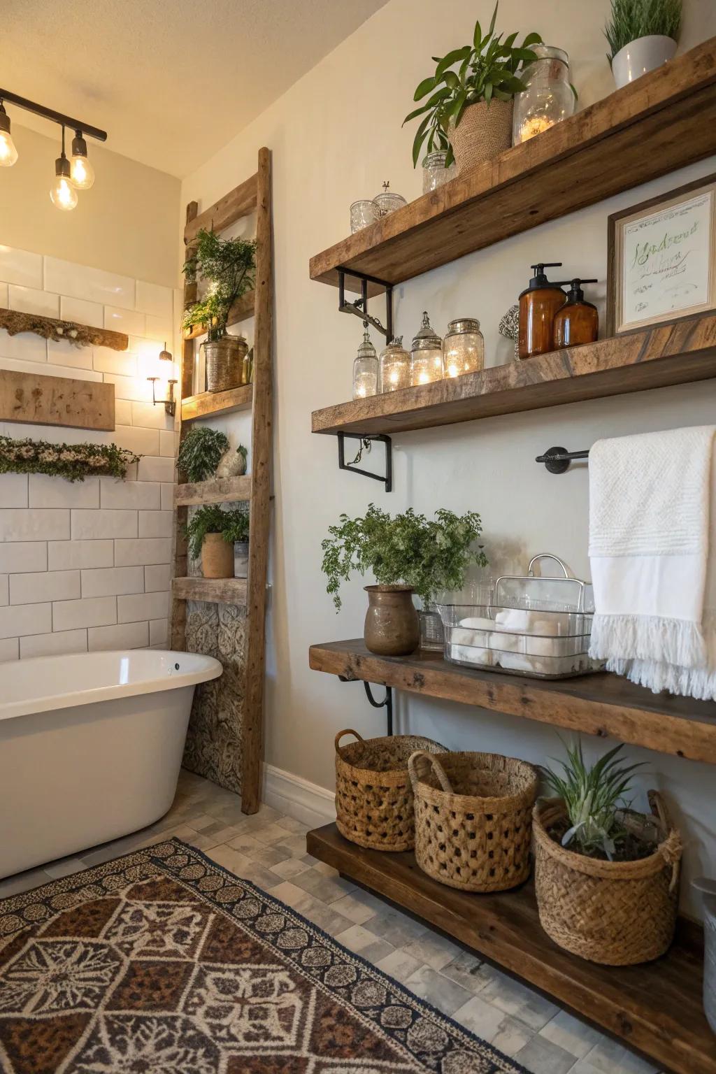 Rural shelving combines functional use and aesthetic appeal.