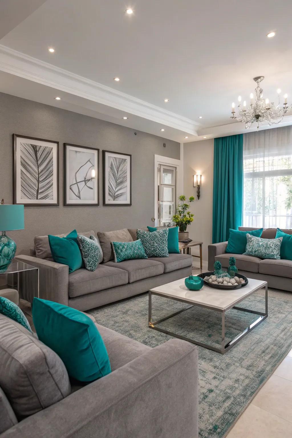 Teal and gray create a sleek and sophisticated modern aesthetic.