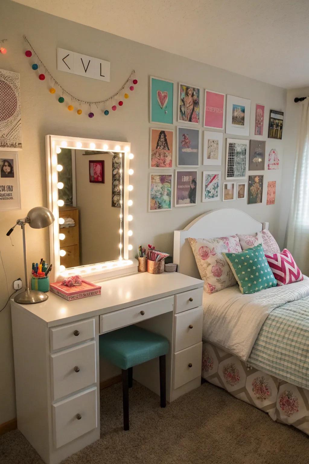 A vanity area adds an element of sophistication and function.