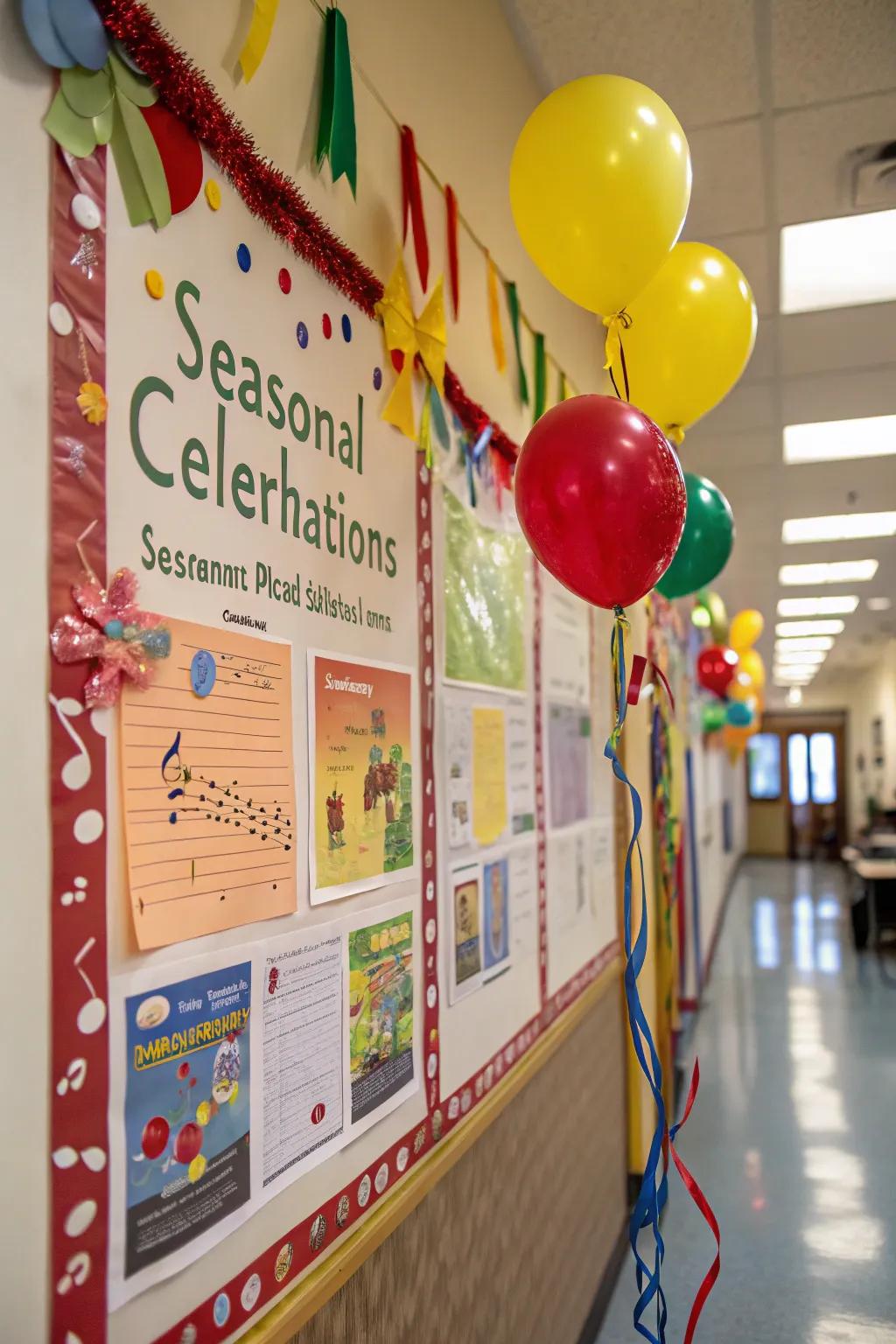A festive bulletin board celebrating seasonal music events.
