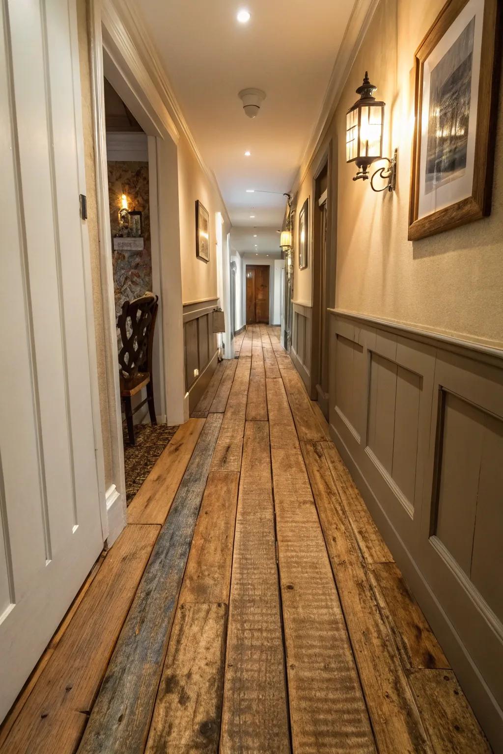 Salvaged timber adds vintage charm and sustainability to your hallway.
