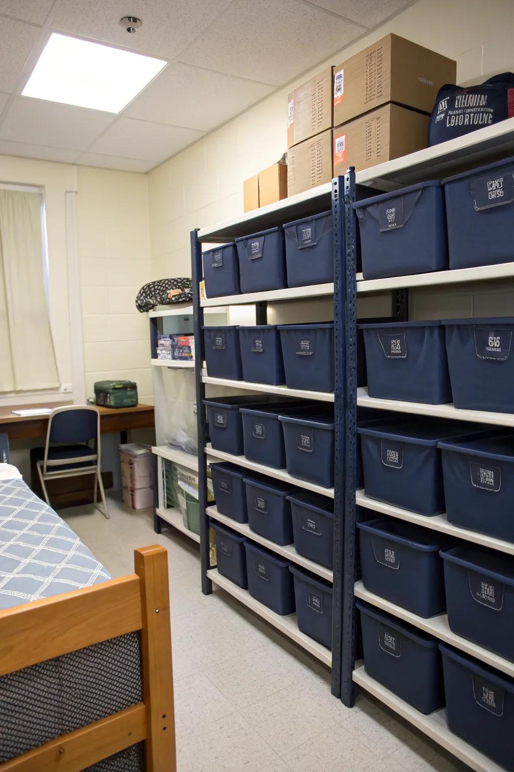 Stylish storage solutions keep your dorm tidy and cohesive.