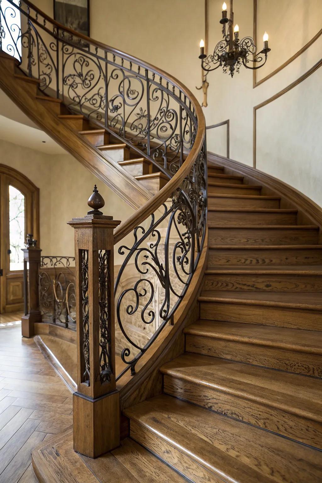 Artistic spindles that incorporate a dash of creativity to an oak staircase.
