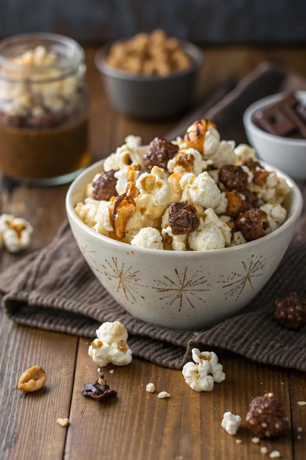 Grain puff mix adds a playful and flavorful touch.