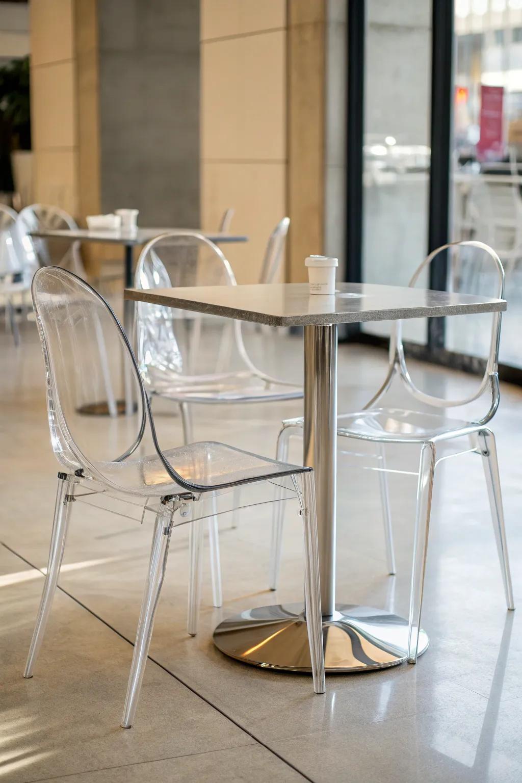See-through furnishings ensure spaces retain an open ambiance.