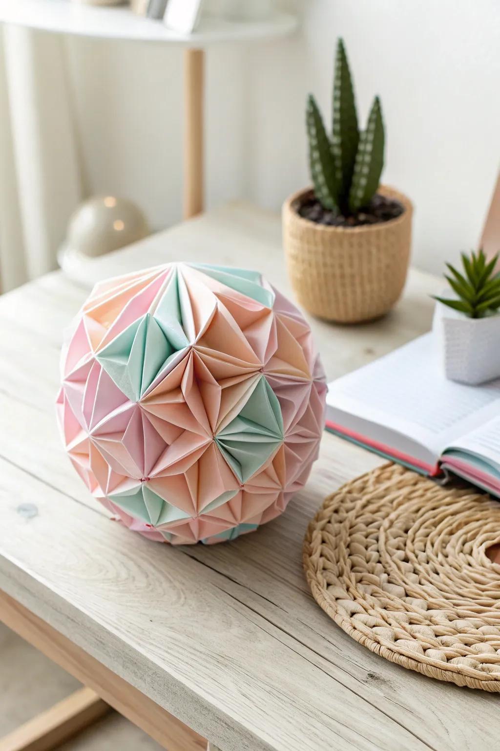 Find peace in simplicity with this sophisticated calming paper ball, a handcrafted piece of calm for your workspace.