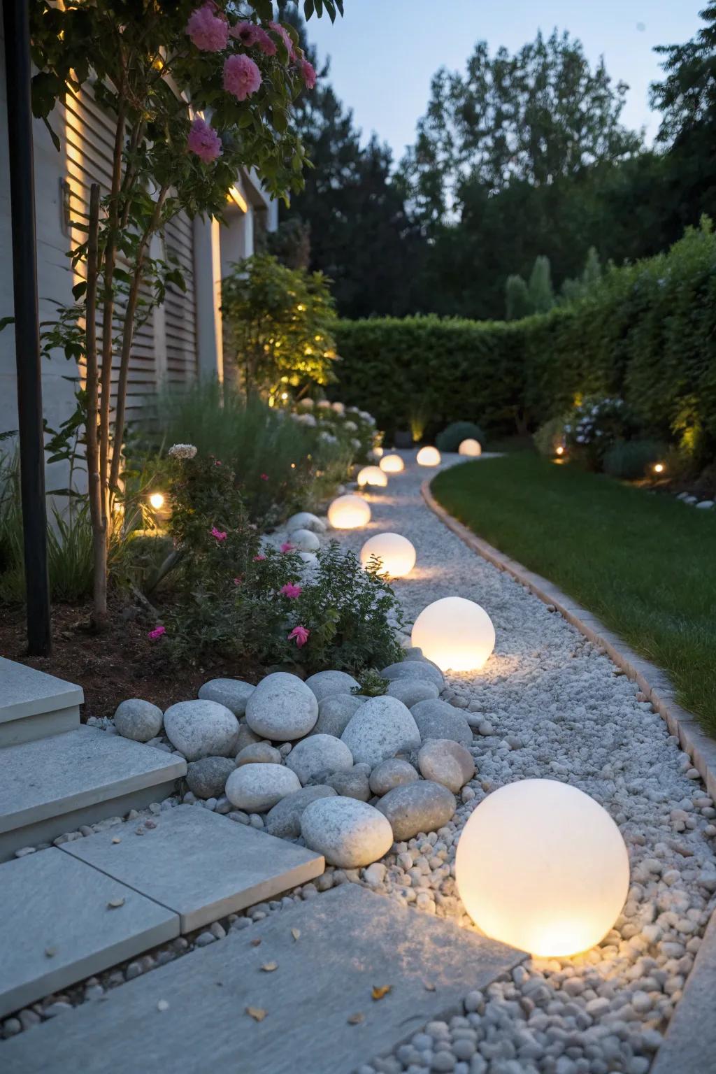 Lunar-inspired landscaping engenders a magical outdoor gathering expanse.