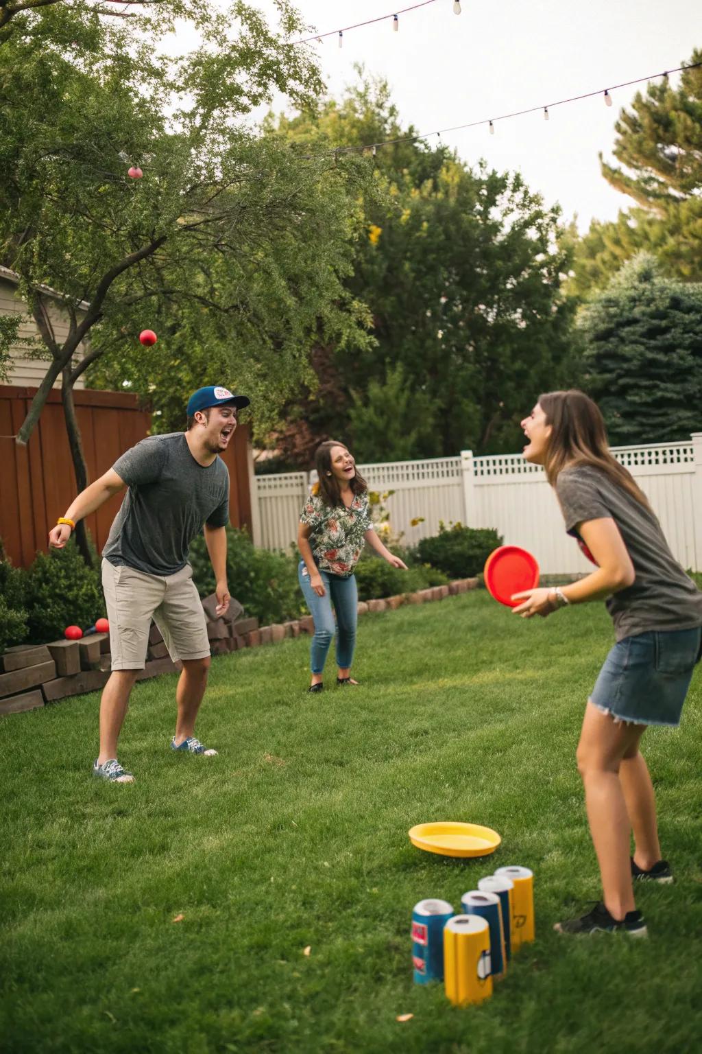 An energetic Tin Sling activity underway in the backyard