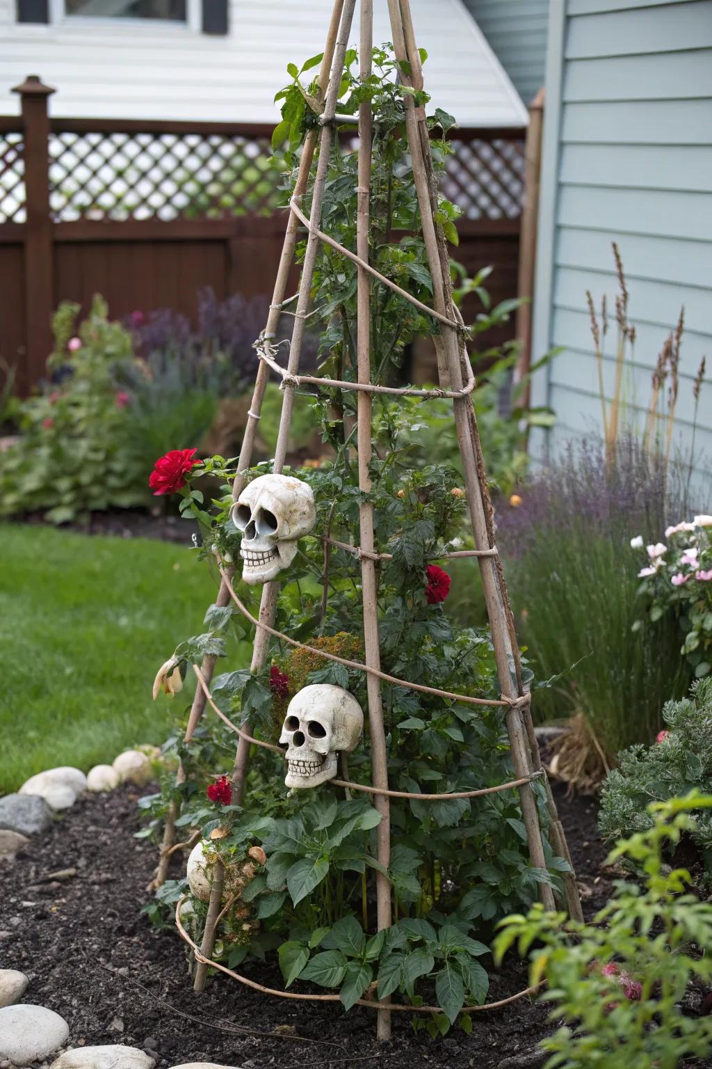 A chilling skeletal arbor imparts a spectral ambiance to your yard.