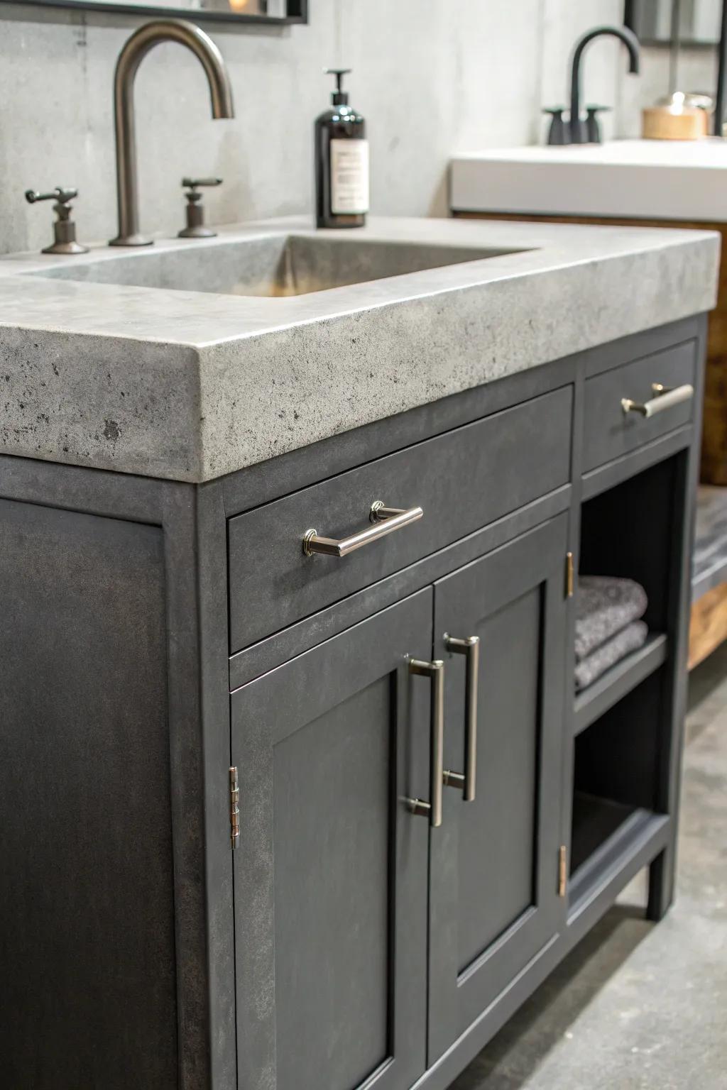 Graphite vanities offer an industrial edge.