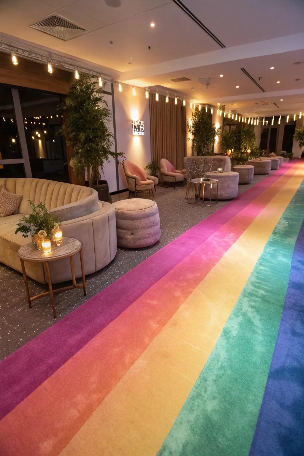 A lounge featuring floors painted with an ombre effect, which creates a luxurious and stylish atmosphere.