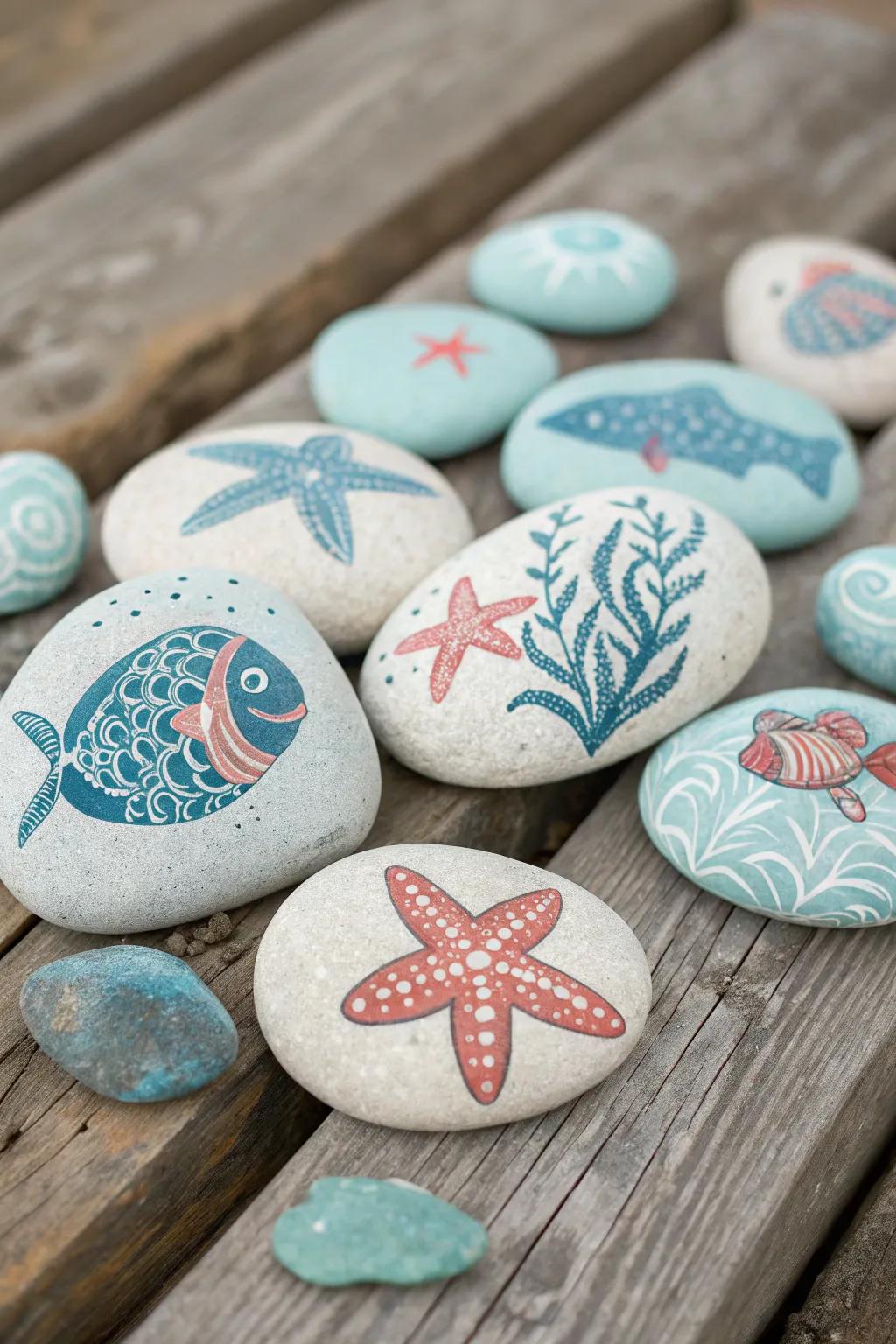 Invite the tranquility of the ocean to your garden with these artfully painted stones.