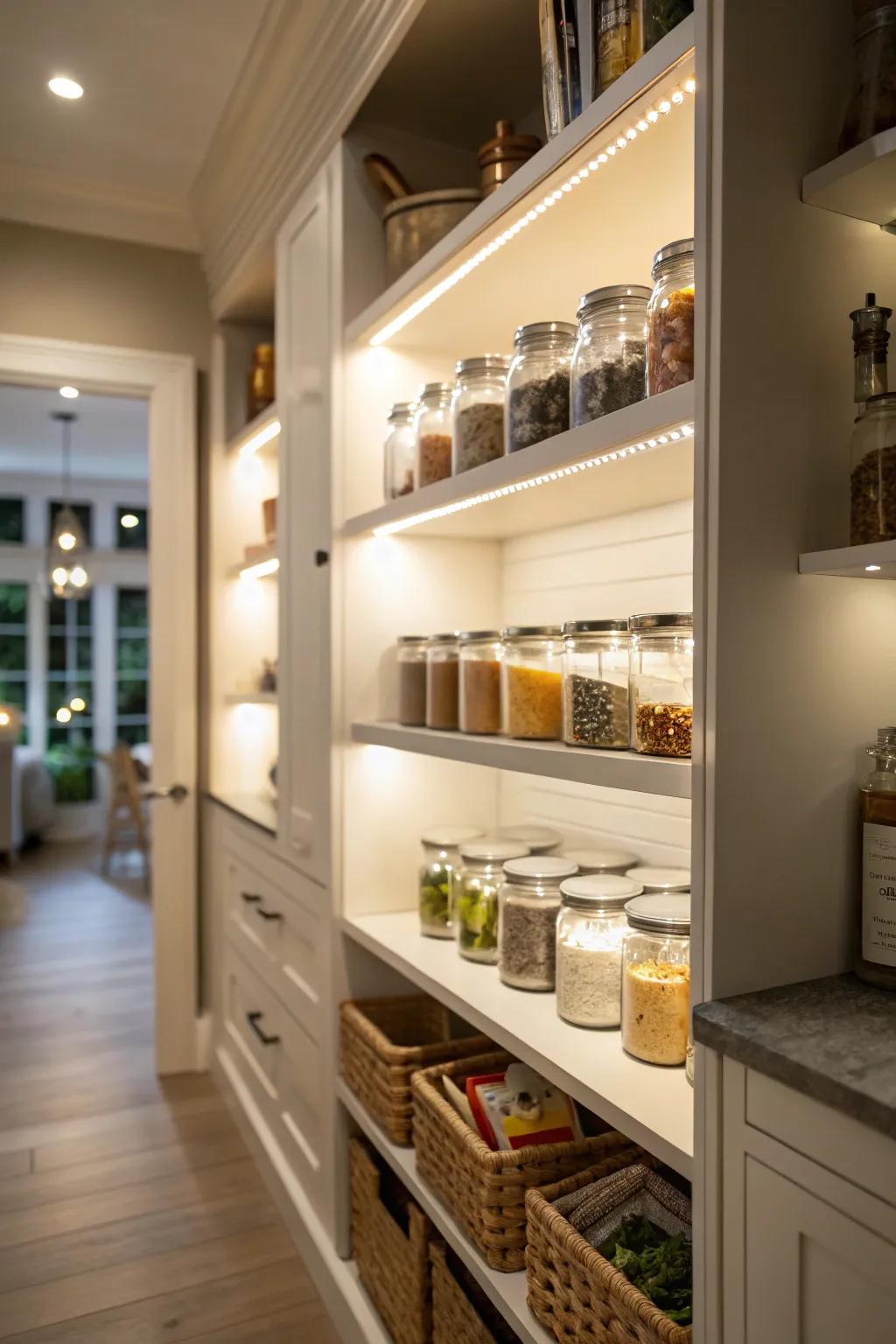 In-cabinet lighting brightens every corner.