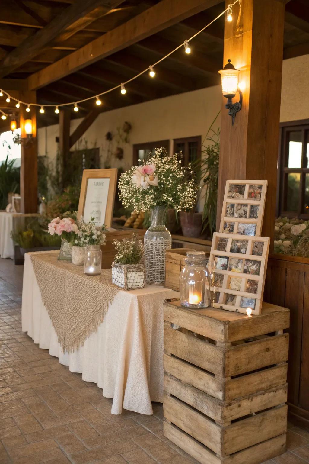 Countryside details evoke a snug and inviting photo booth.