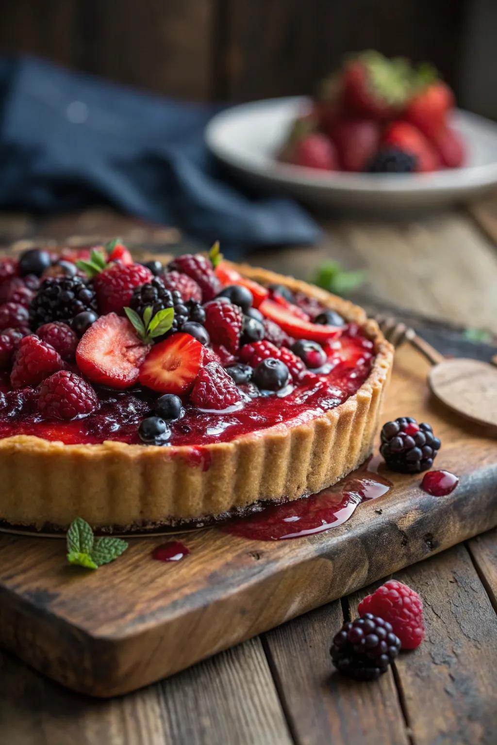 A pie amplified with a spirited berry coating.