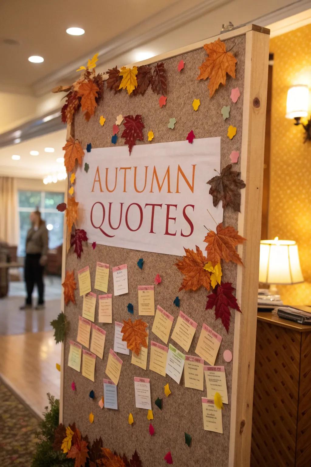 An inspirational fall bulletin board featuring quotes about the season.