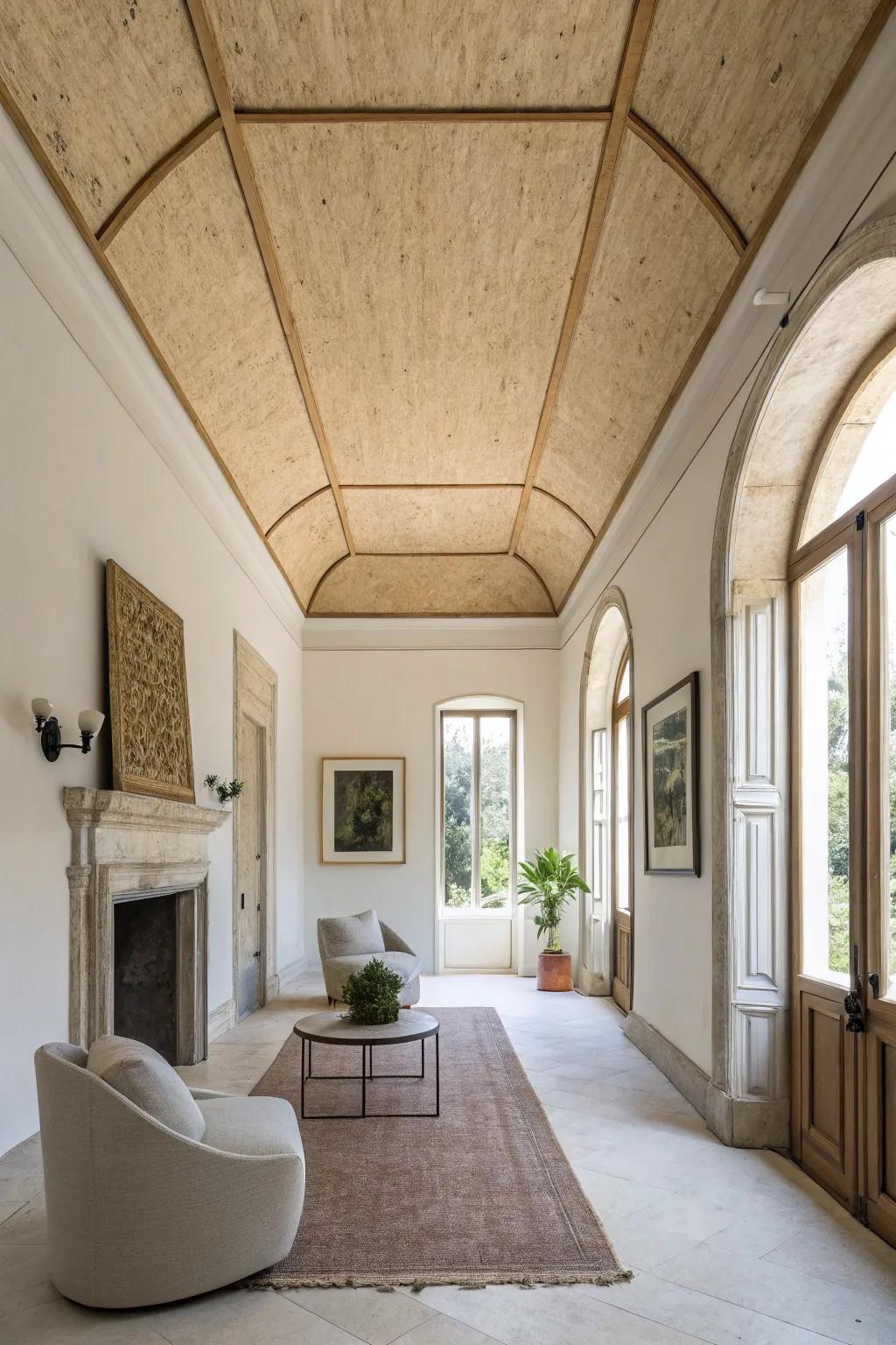 A minimalist plywood ceiling that quietly heightens the room's class.