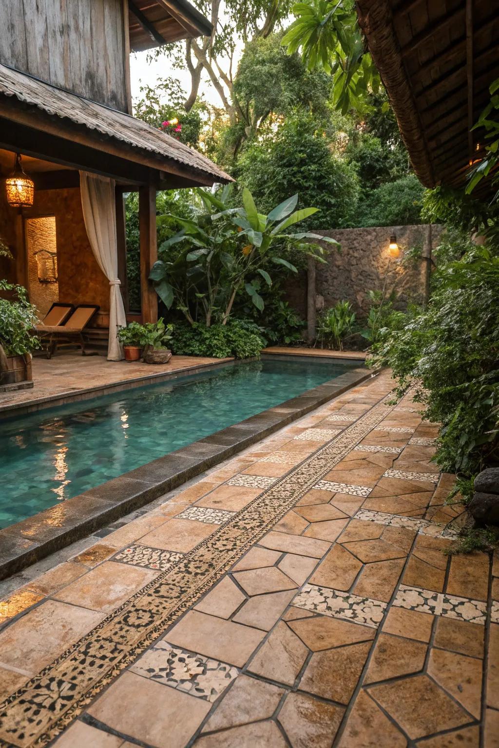Earthy tiles create a warm and inviting rustic retreat.