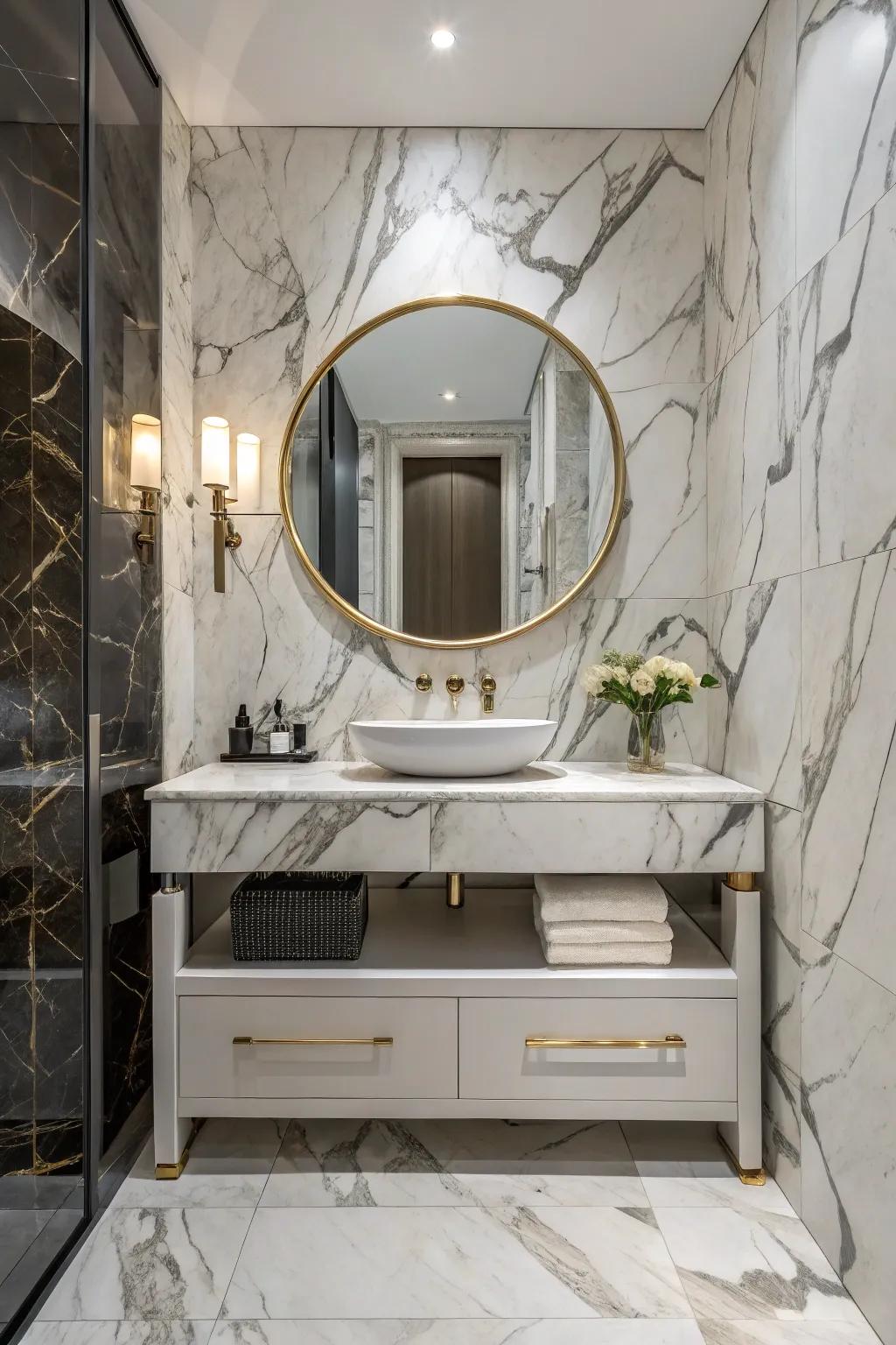 Dramatic marble tiles create an unforgettable design statement.