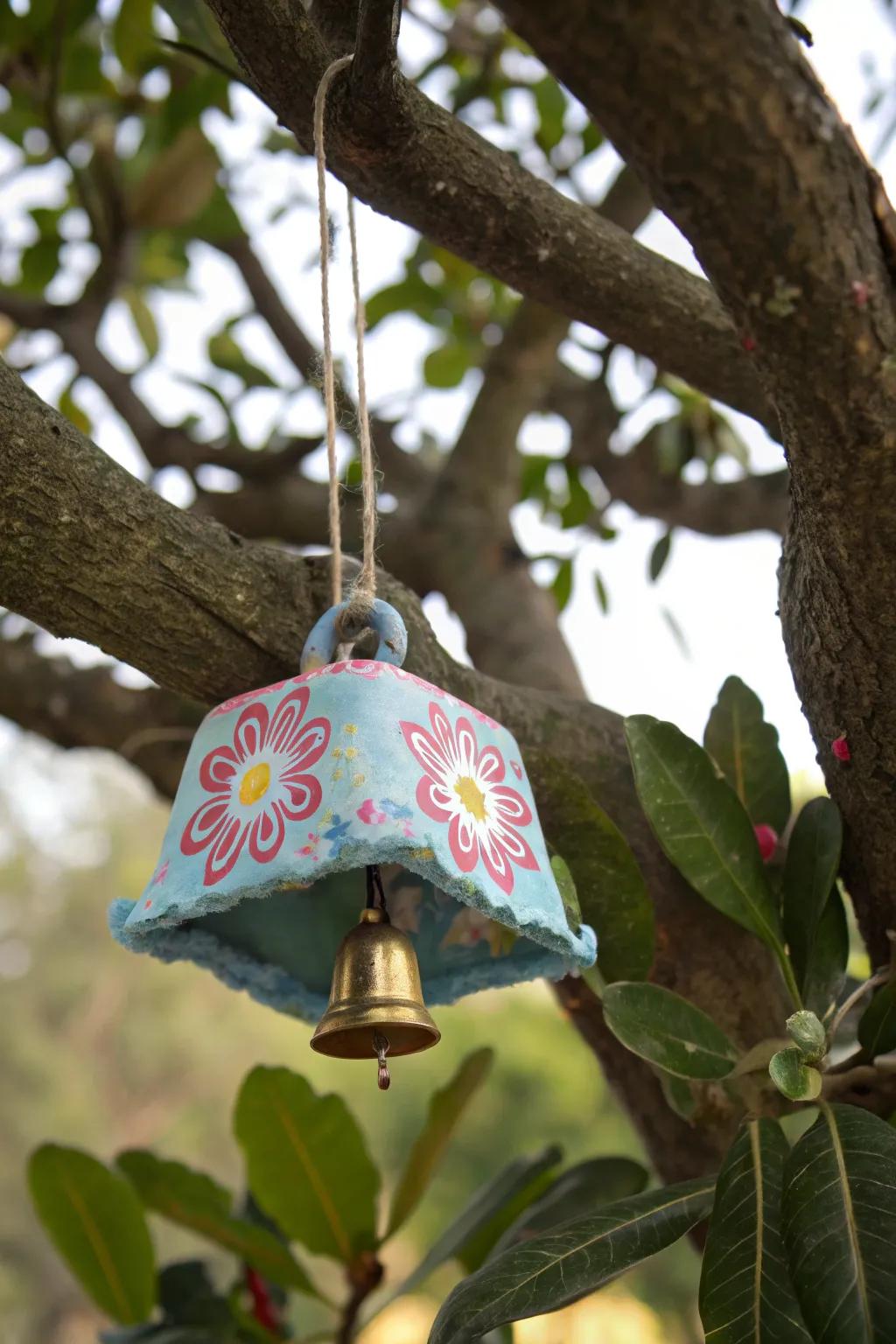 Repurposed egg casing chimes, introducing a tinkle to holiday festivities.