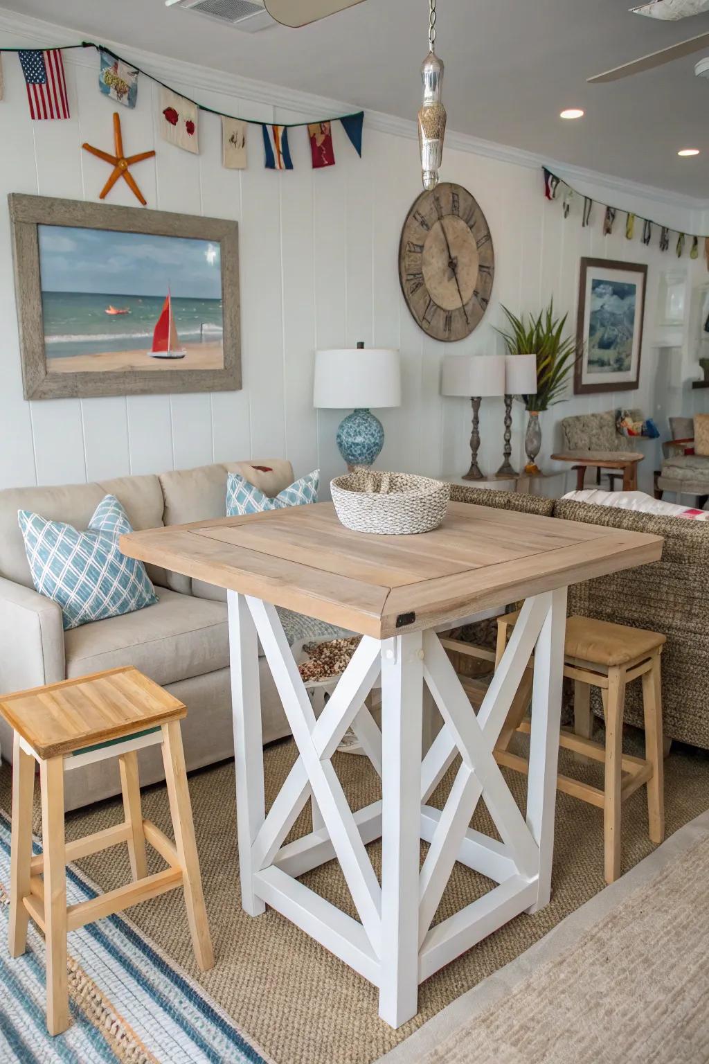 With coastal pub tables, craft a seaside escape.