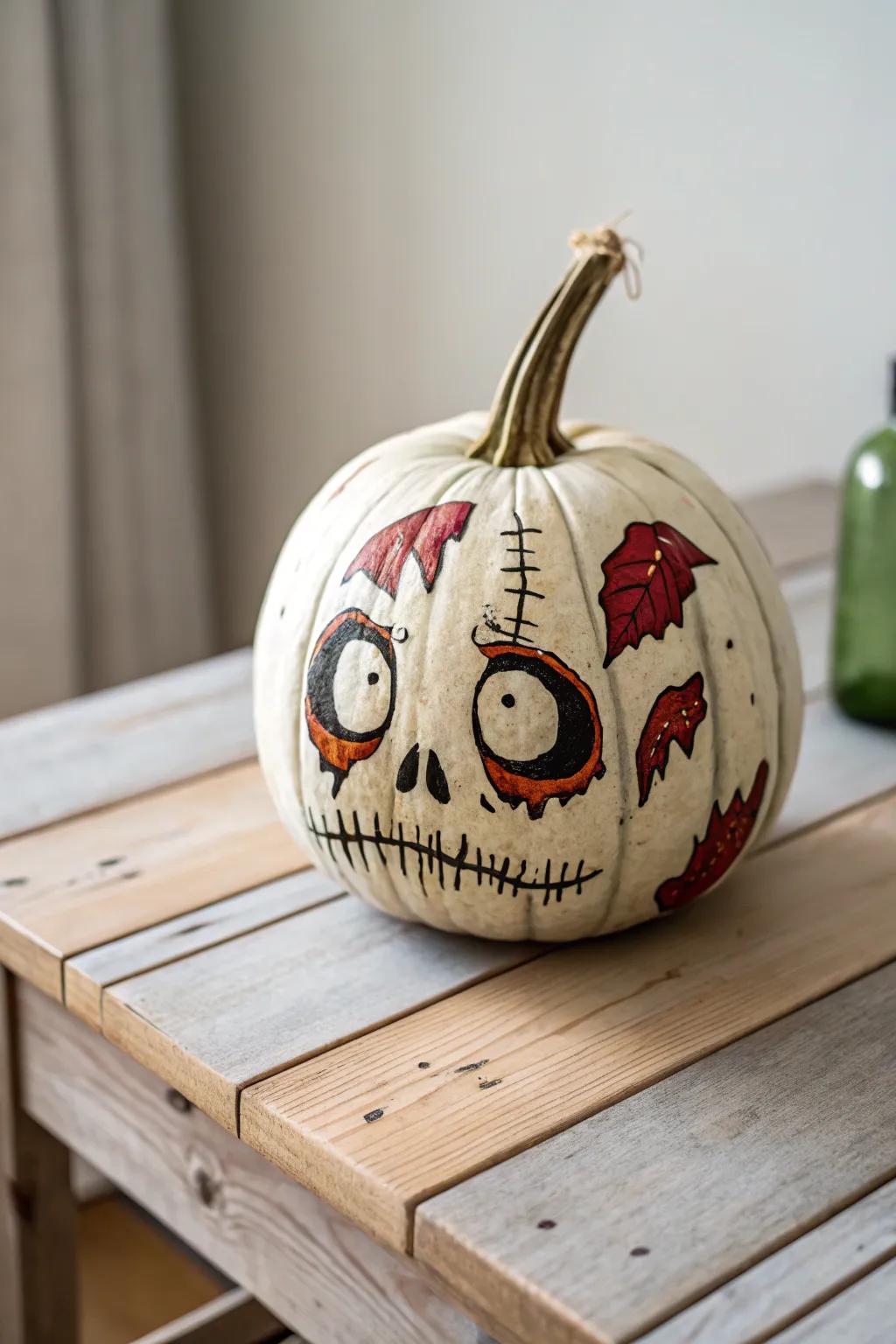 Embrace the scare with this elegantly eerie zombie pumpkin. Perfect for a minimalist Halloween touch!