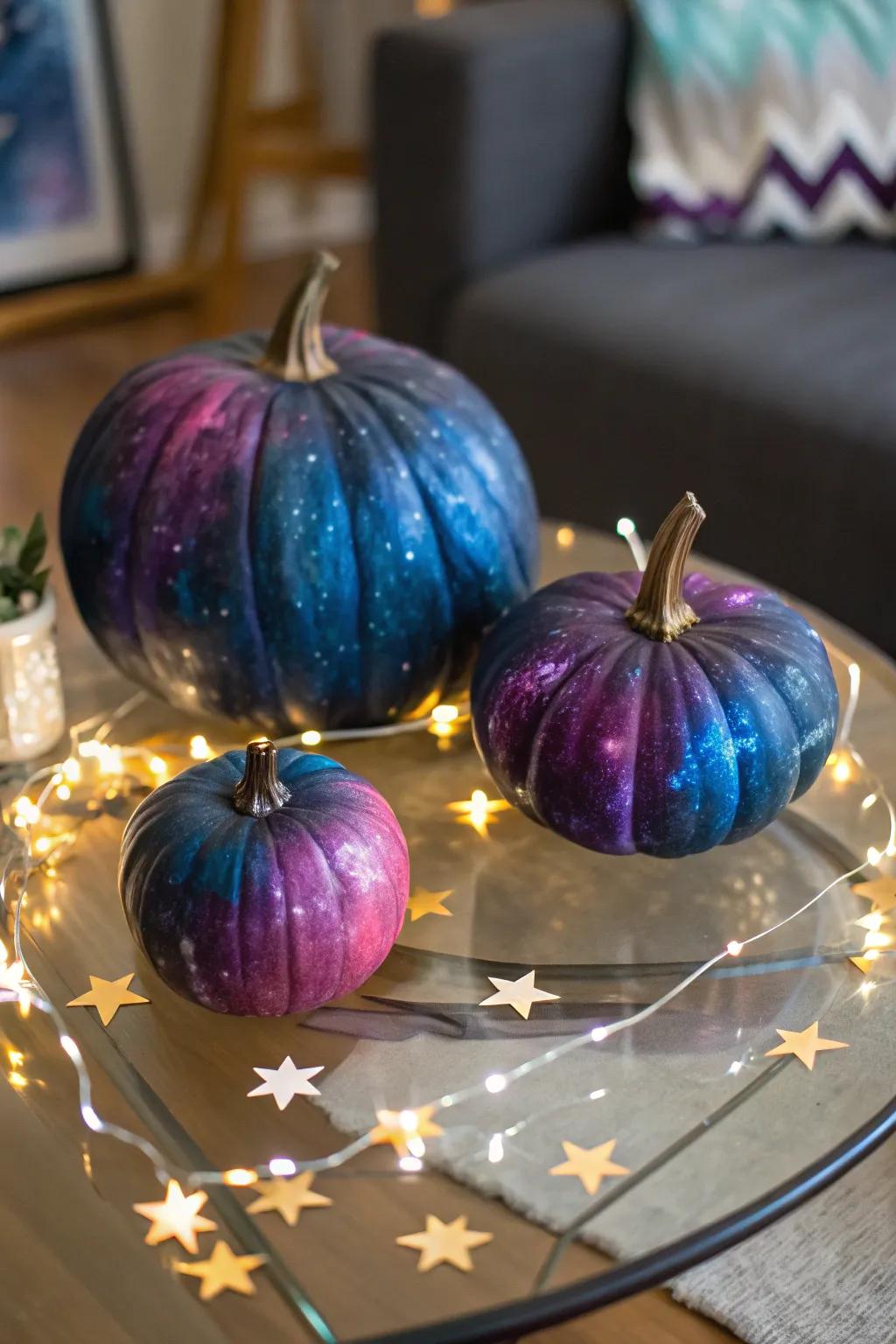 Transport the cosmos indoors with mystical galaxy pumpkins.