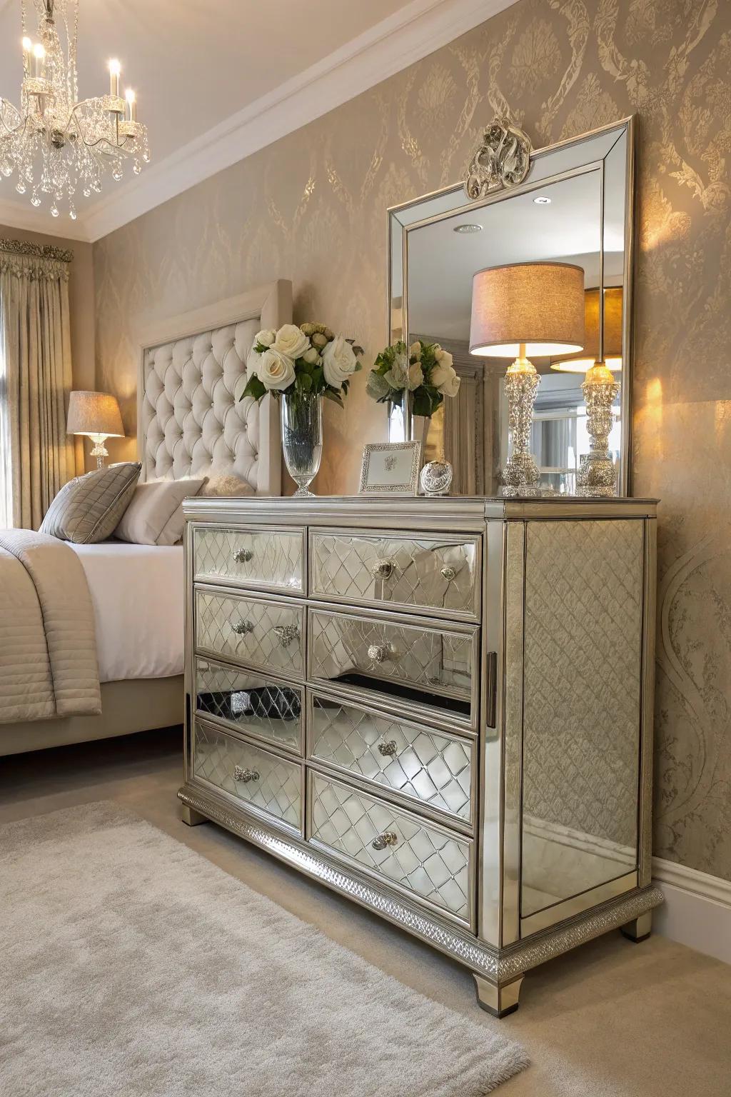 Mirrored panels add glamour and create an illusion of space.