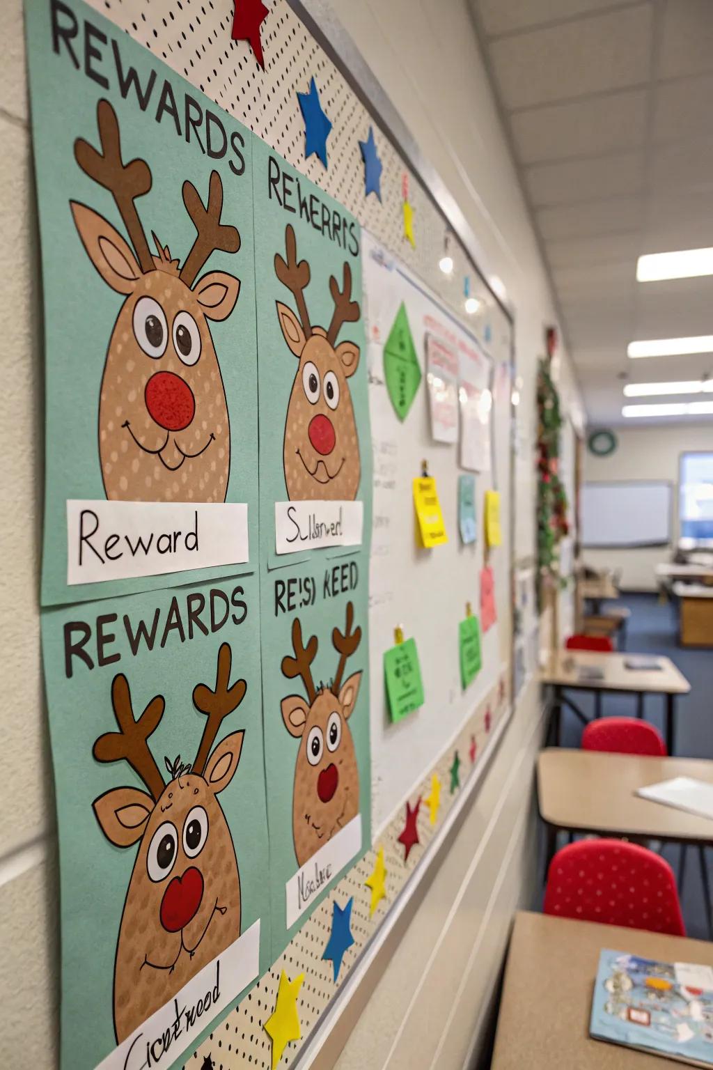 A reindeer incentive display galvanizes and adorns.