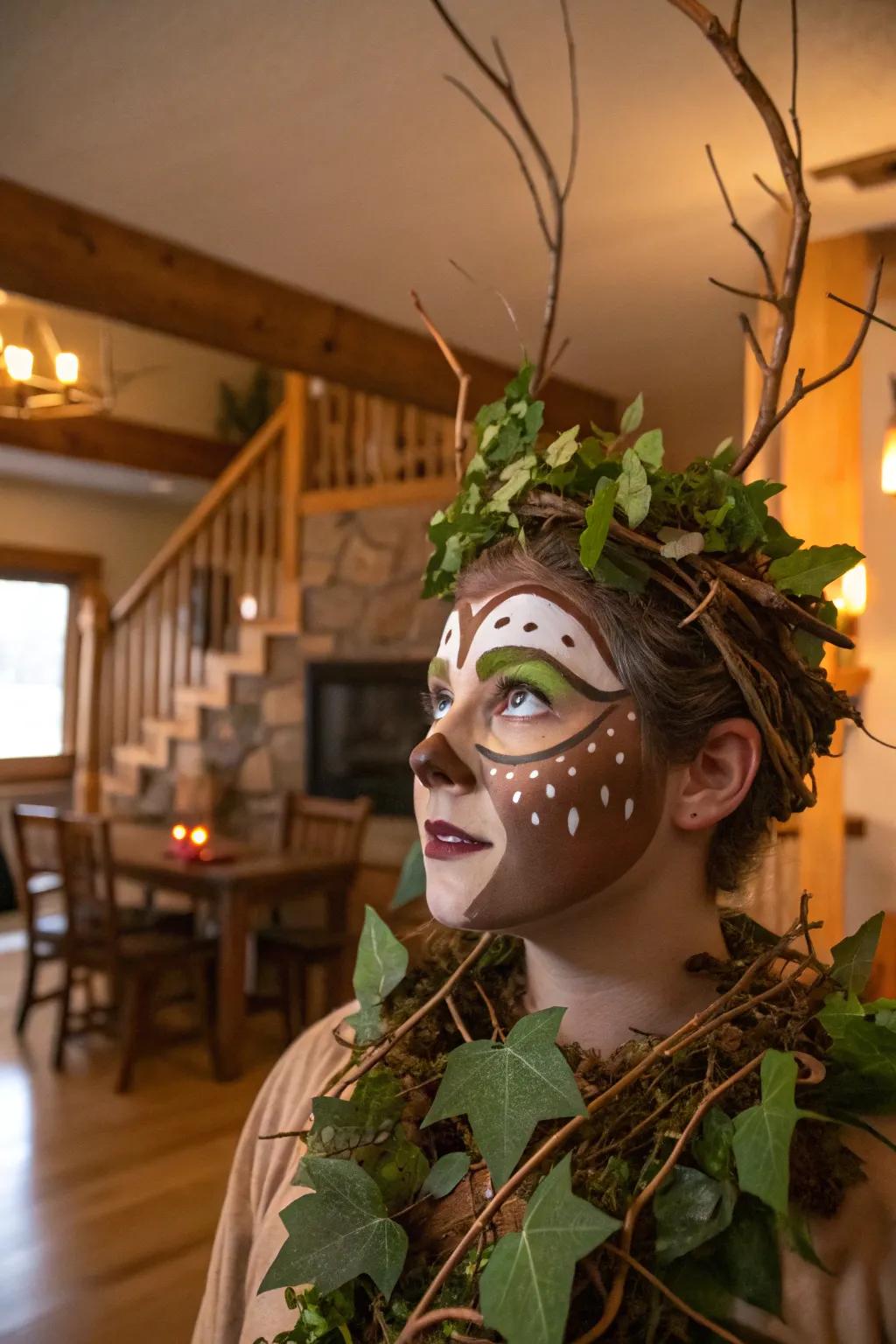 Nature-inspired components append a snug, seasonal element to reindeer face artistry.