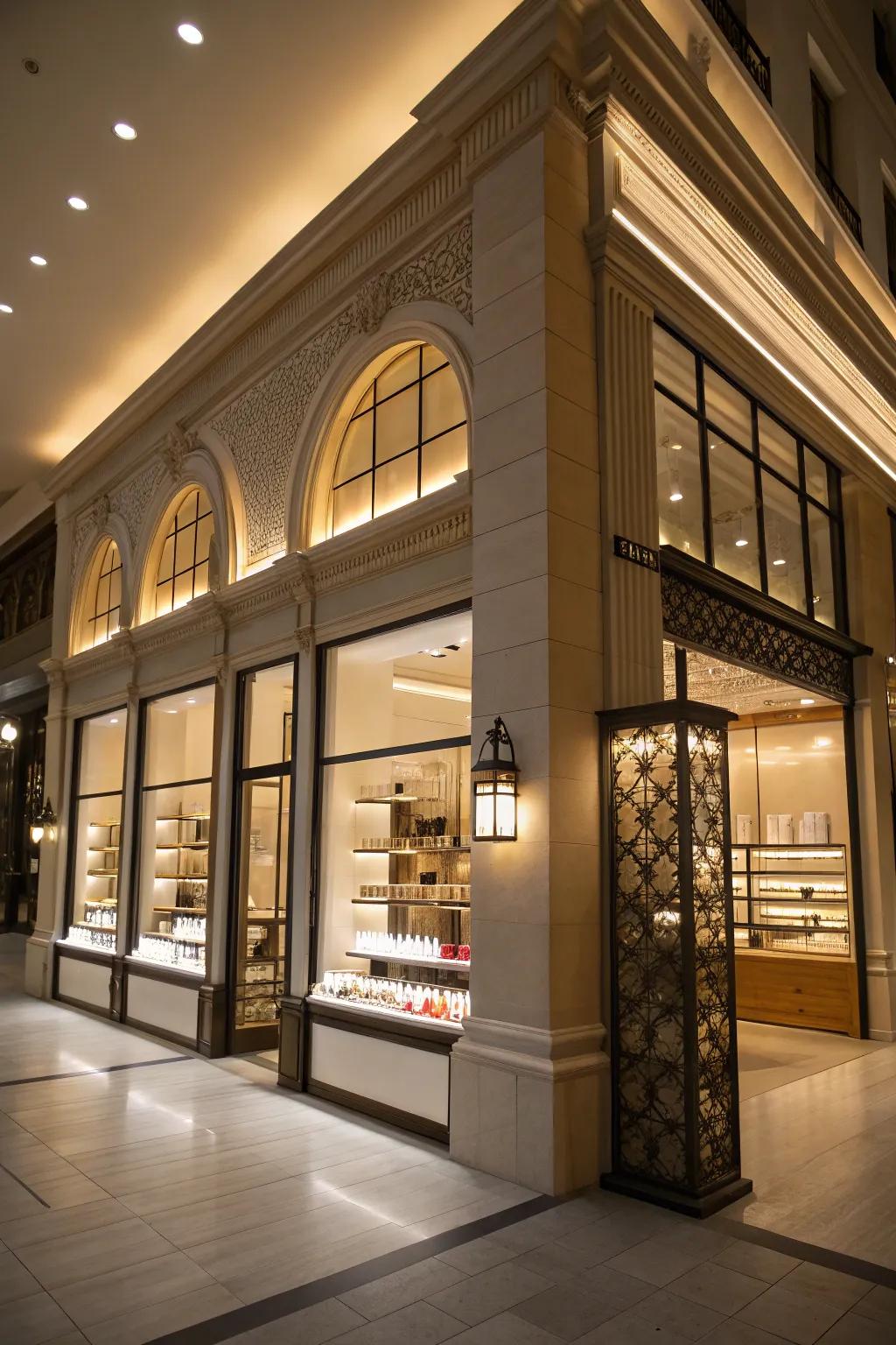 Bottom lighting adding drama and accentuating architectural components.