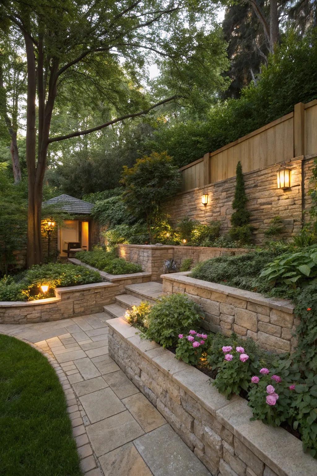 A private garden nook created with supporting structures, perfect for relaxation.