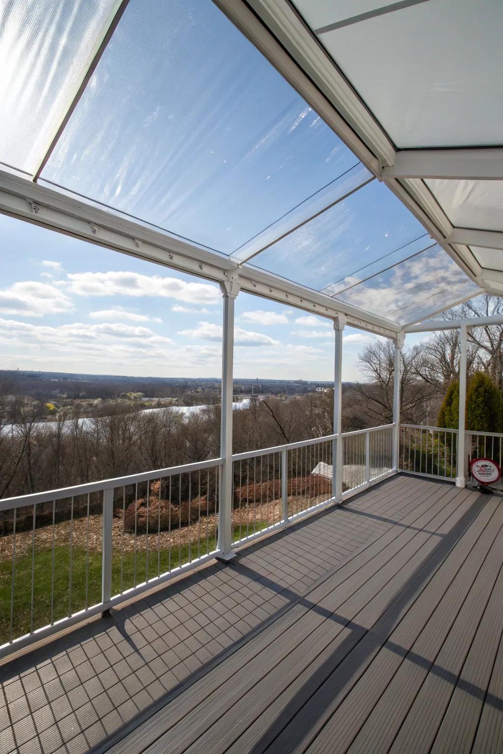 Clear plastic overlays offer unobstructed views while providing shelter.