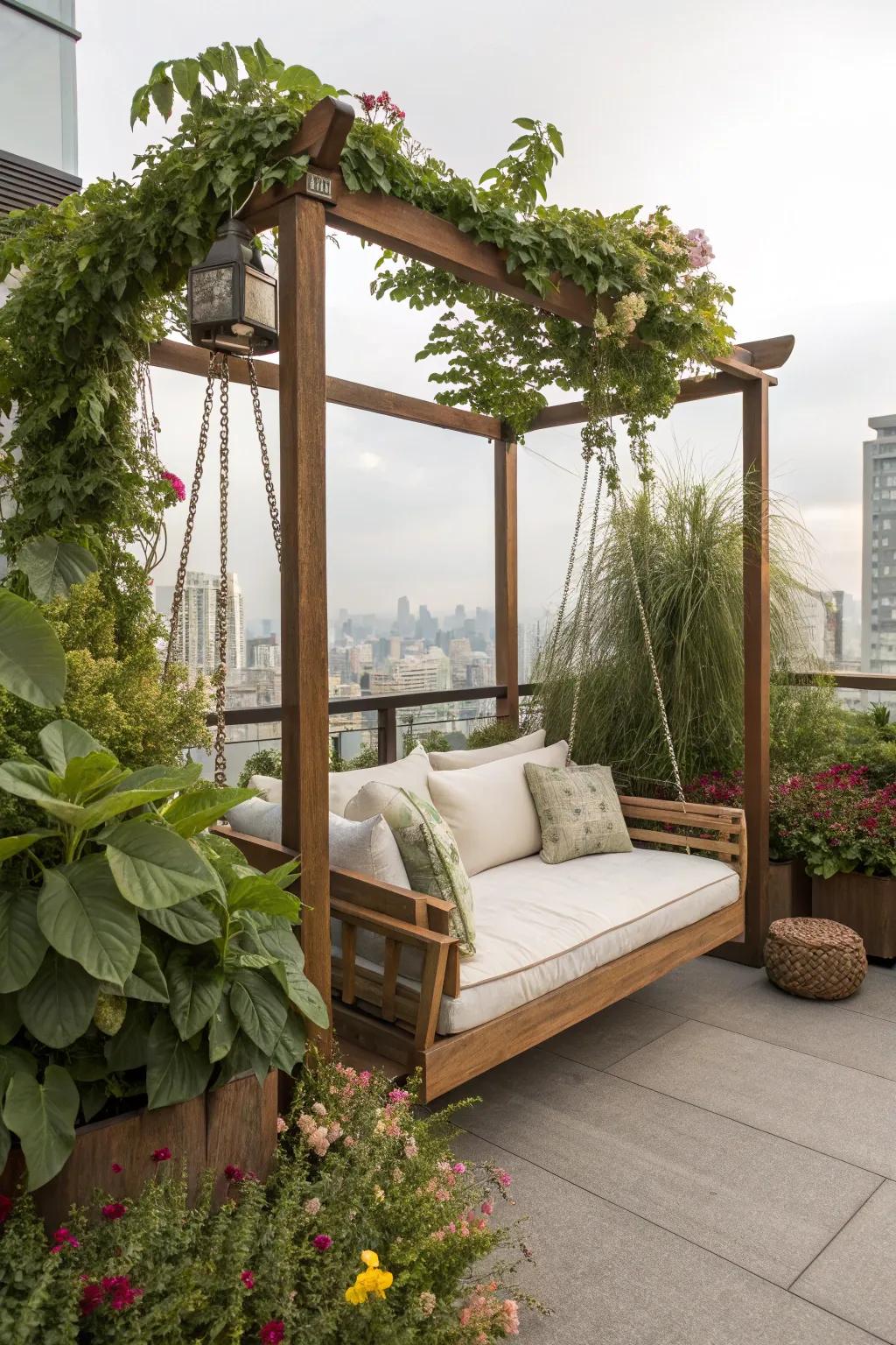 Unwind lavishly with a charming swing seat.