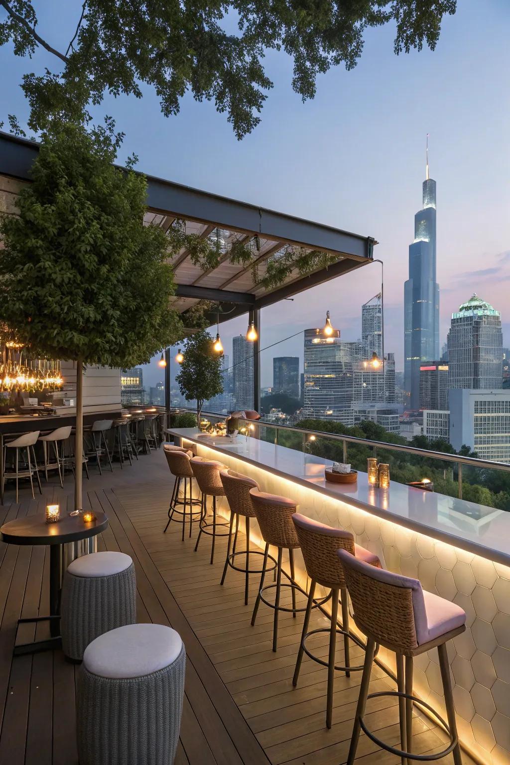A sky-high bar is the perfect setting for entertaining while enjoying the panoramic views.