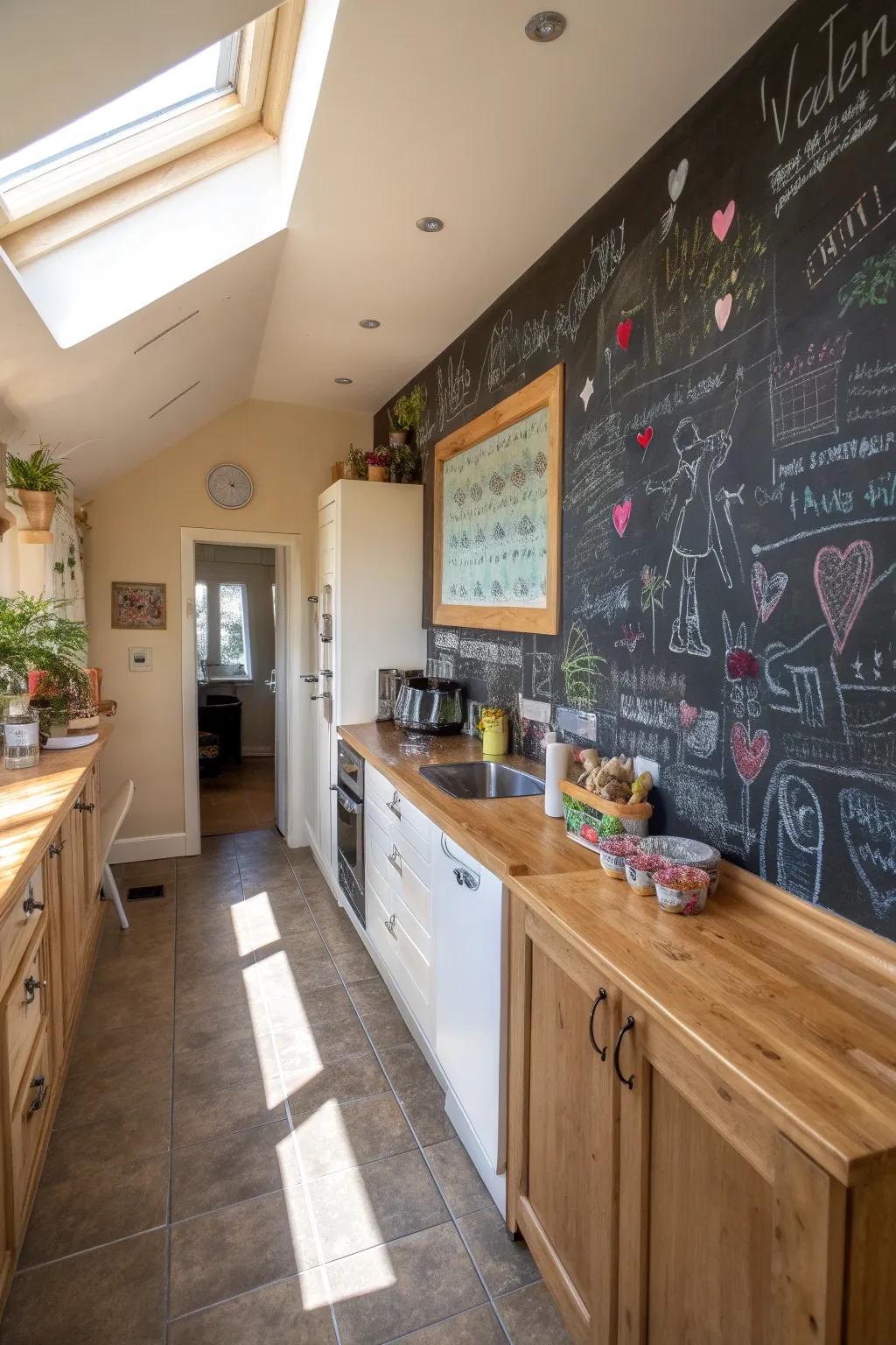 Writable slate walls provide a creative and interactive element.