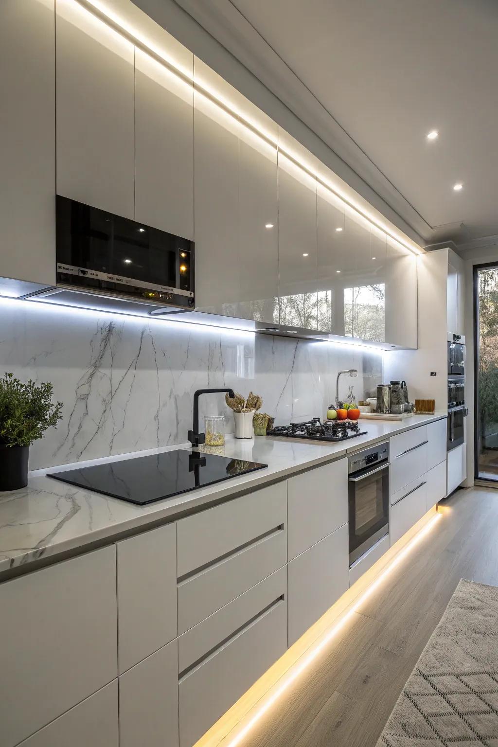 Elegant and practical under-cabinet LED illumination.