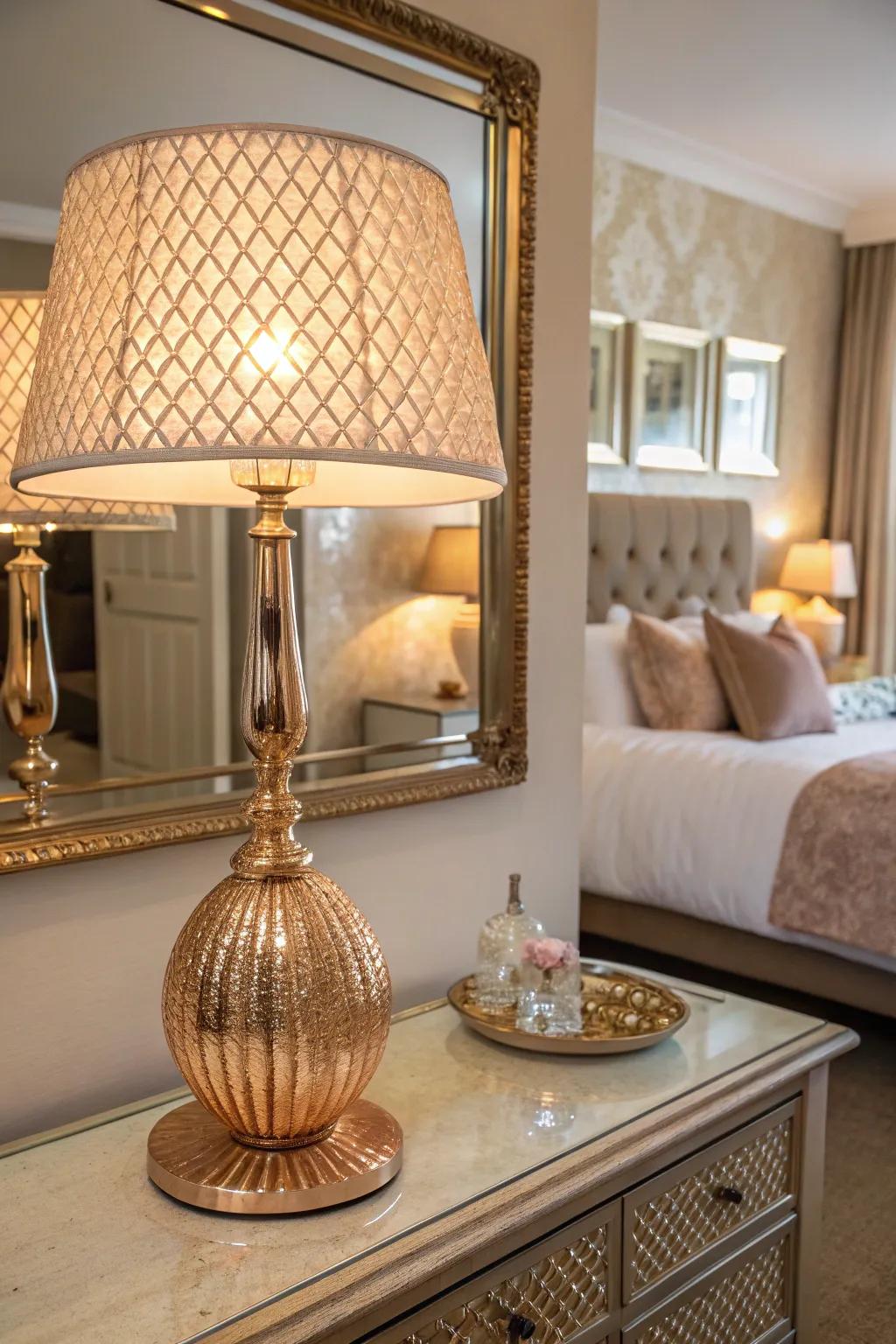 Achieving a stylish rose gold touch with a perfectly paired lamp and mirror duo.