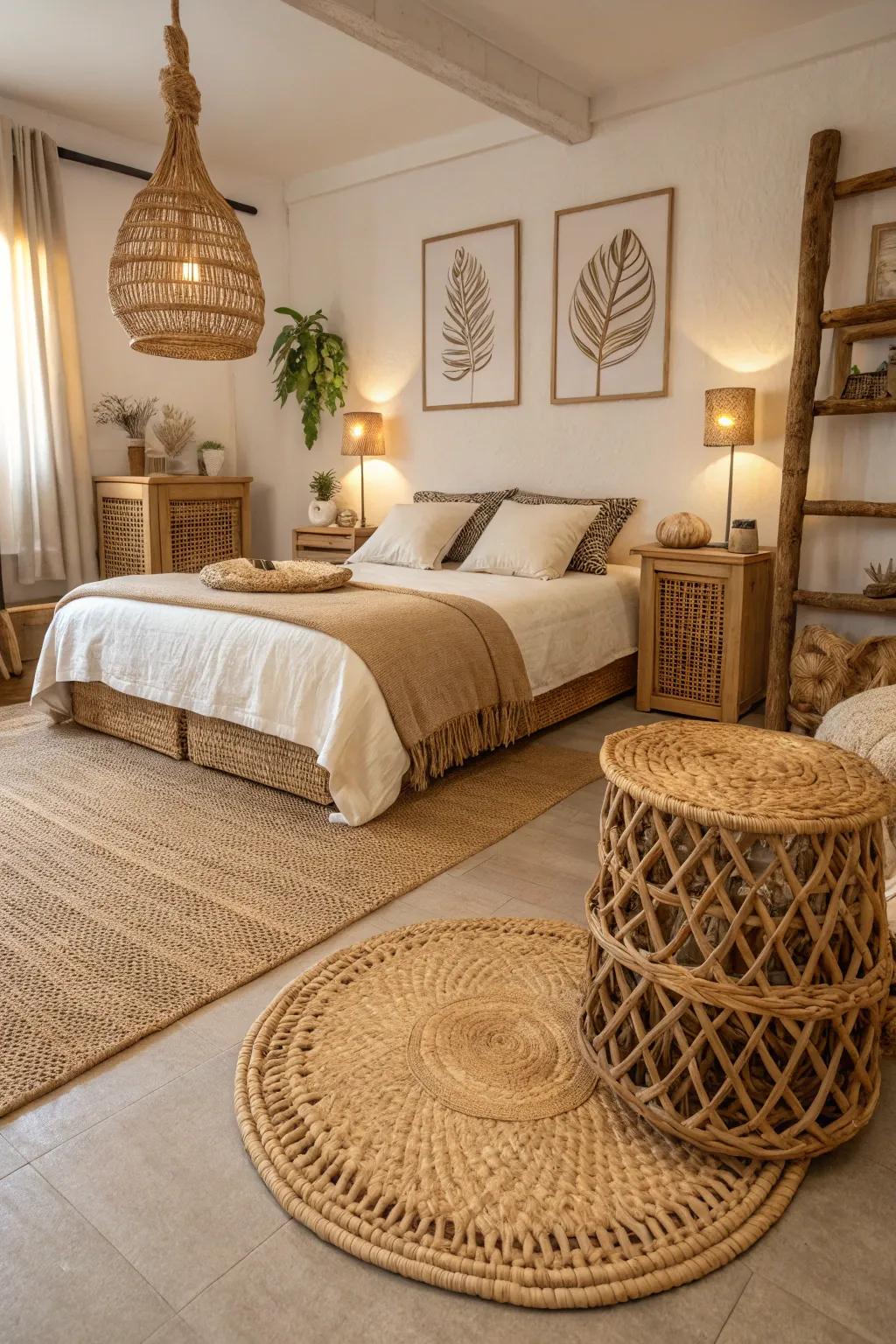 This antique bedroom is made more substantial by the all-natural textures.