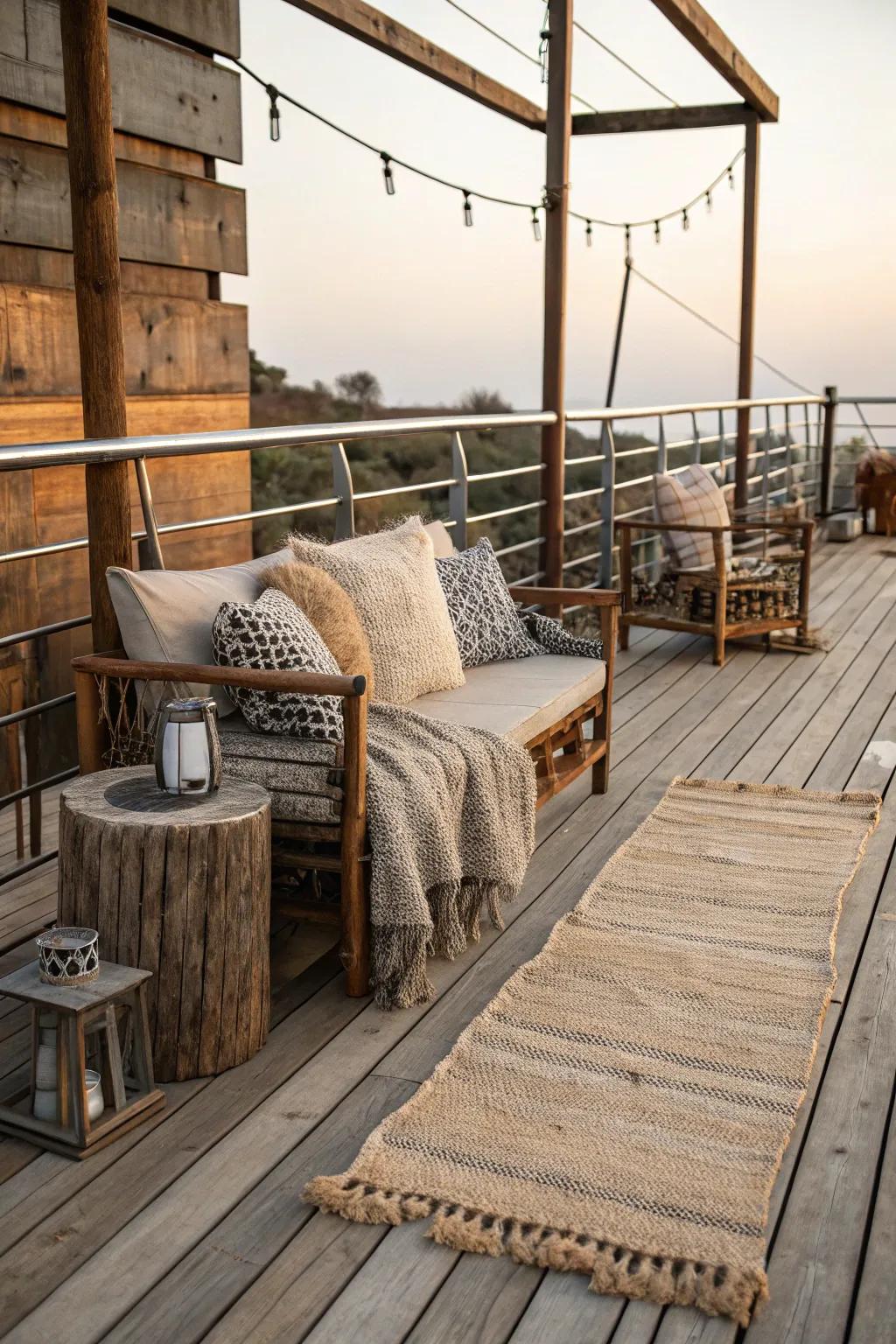 Intermixing surfaces introduces dimension and interest to this countryside deck.