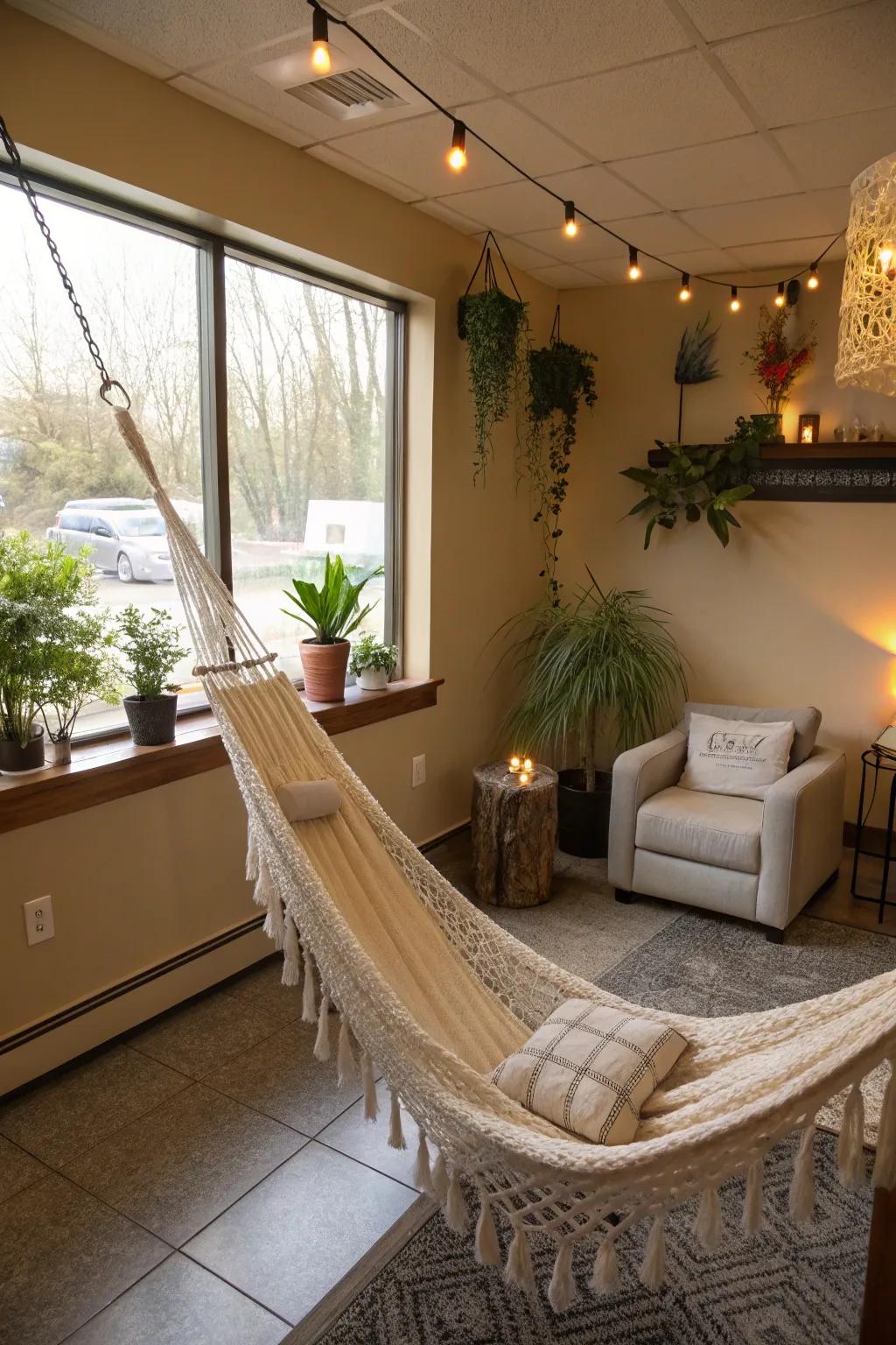 A sling seat adds an element of relaxation and delight.