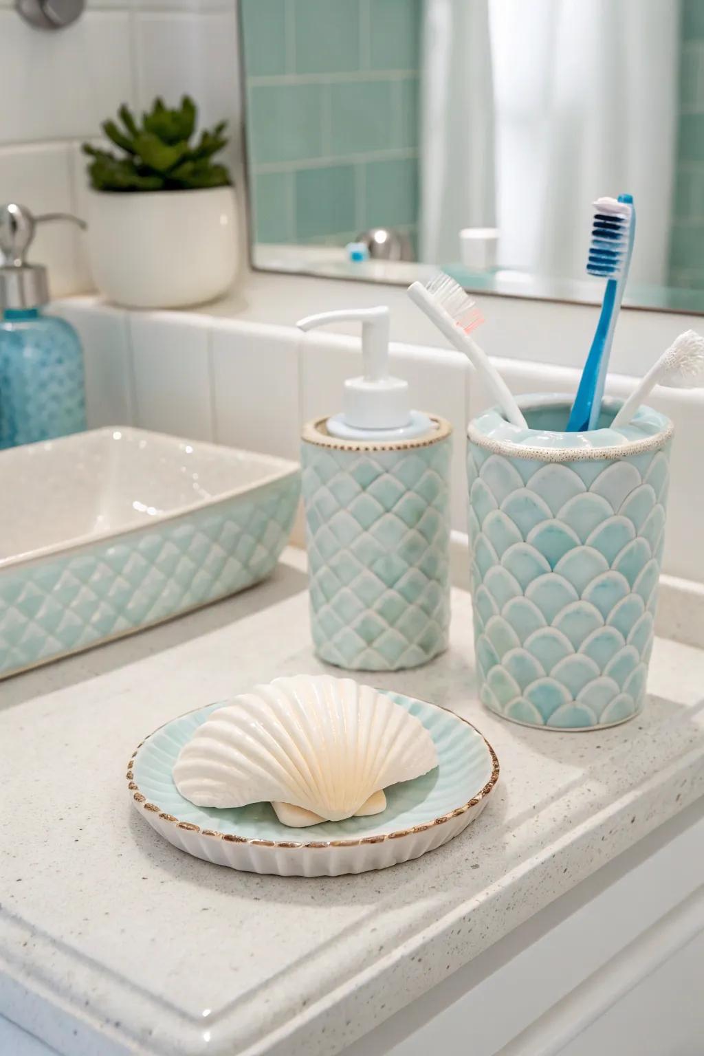 Seashell accents deliver coastal comfort to your lavatory decor.