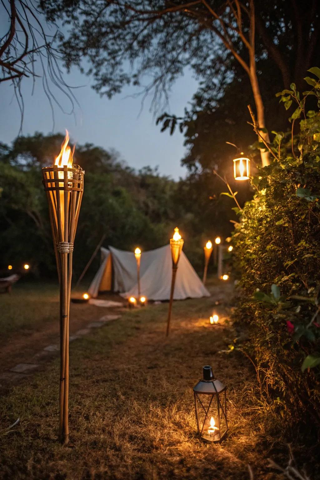 Torches provide light and protection from pests.