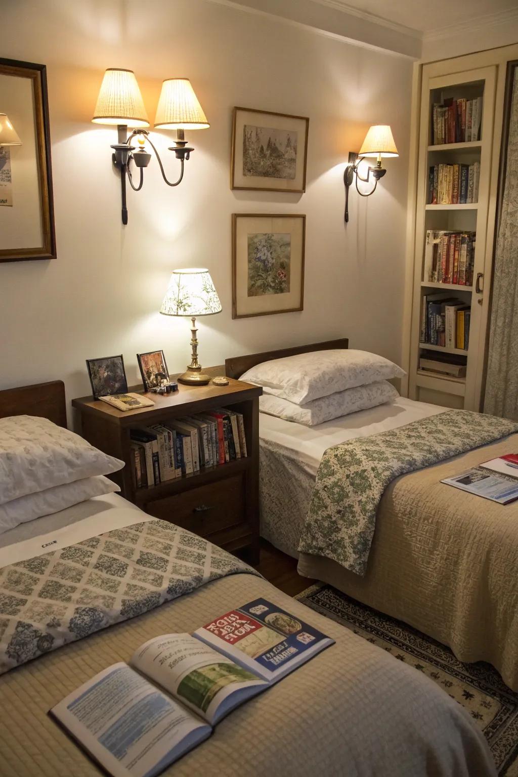 Surface mounted luminaires enable personal lighting for stories before bed.