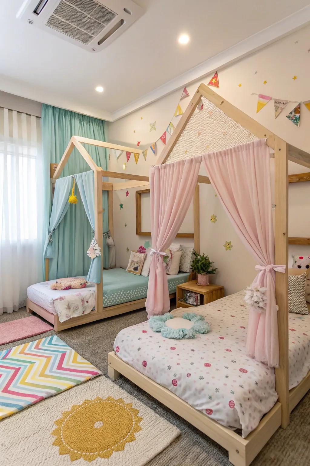 Chamber beds foster an inviting individual hideaway.