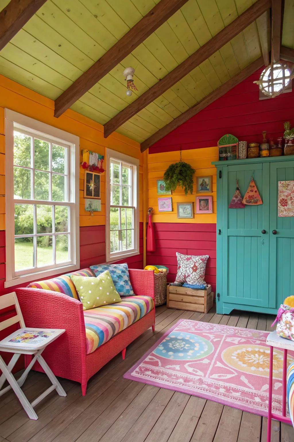 Strong colors inject personality and energy into shed interiors.