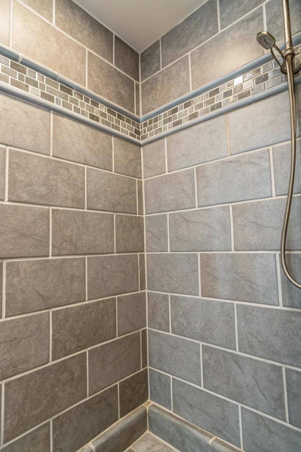 Subtle grout details perfectly complement grey tiles.