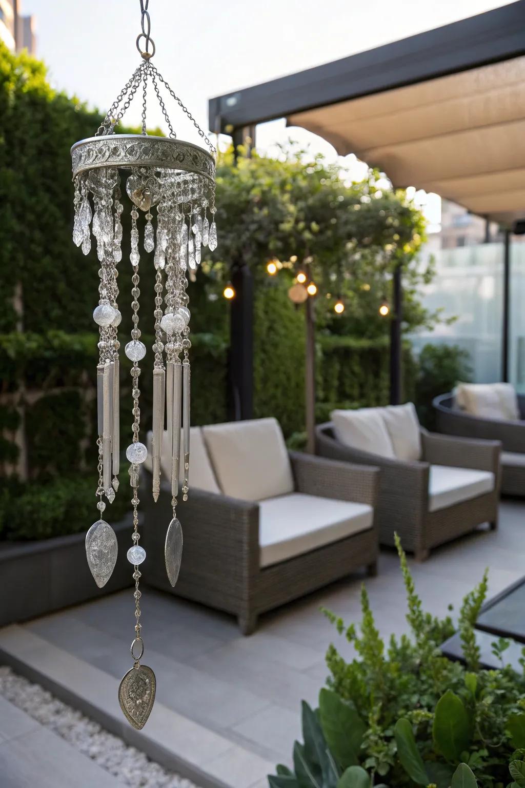 Glass beads append a dash of glamor to this wind chime.